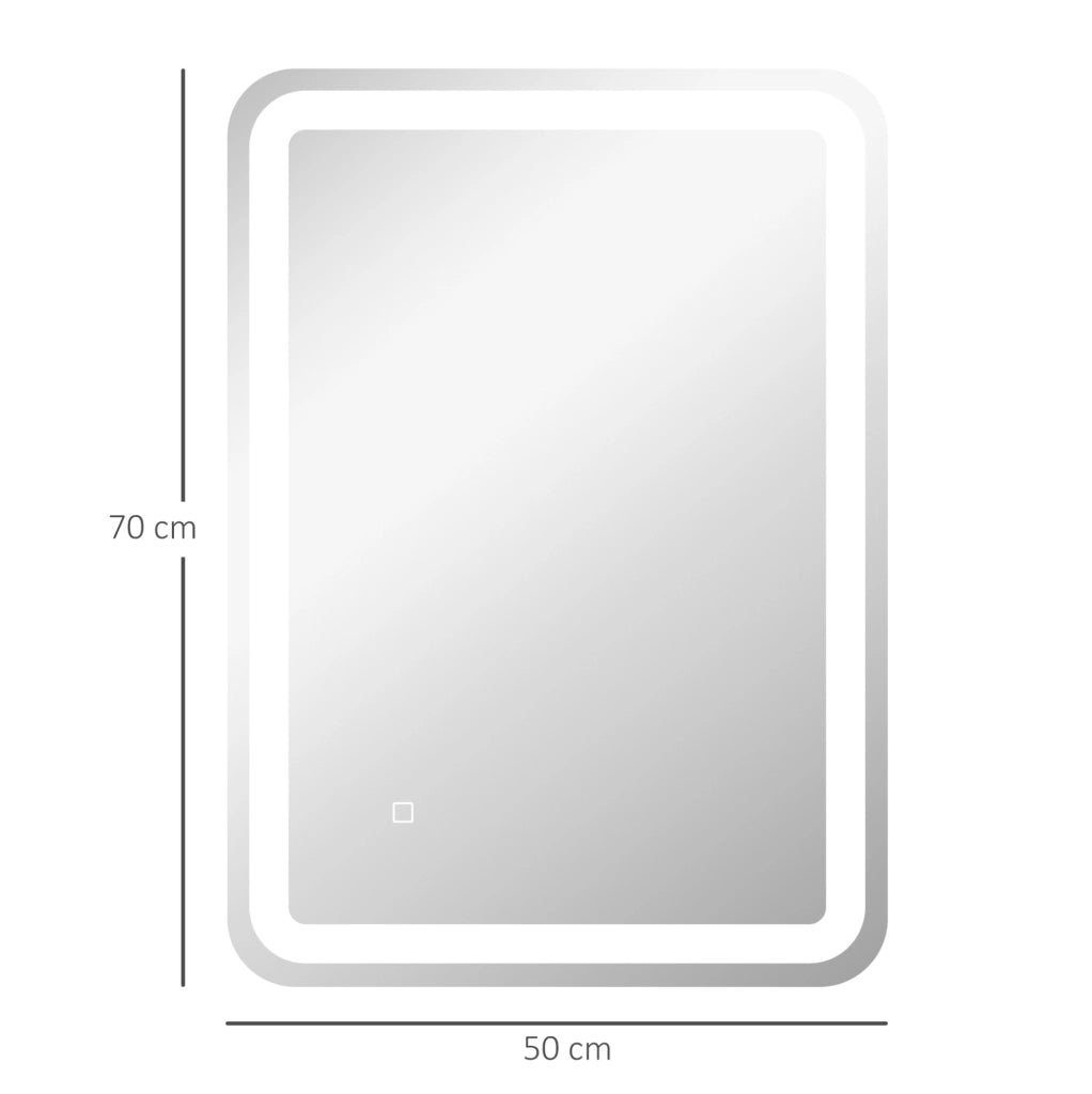 Specchio da bagno LED 50 x 70 cm con comando tattile e antiappannamento