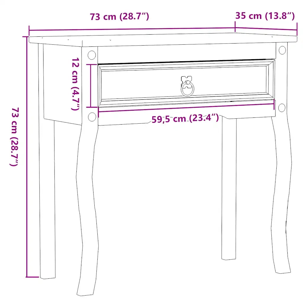 Tavolino Consolle Corona 73x35x73 cm in Legno Massello di Pino 4002776