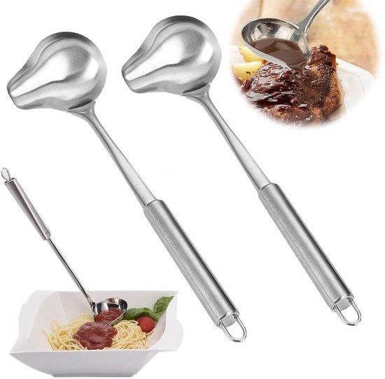 Set di due cucchiai per salse con dispensatore in acciaio inossidabile