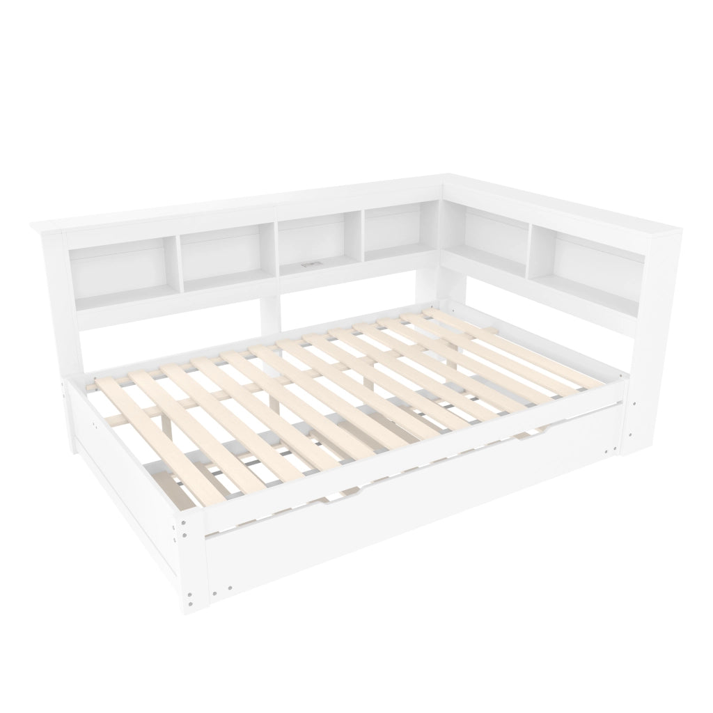 Letto Singolo con Rete a Doghe e Presa USB ¨C MINIMAL ¨C Bianco 140x200