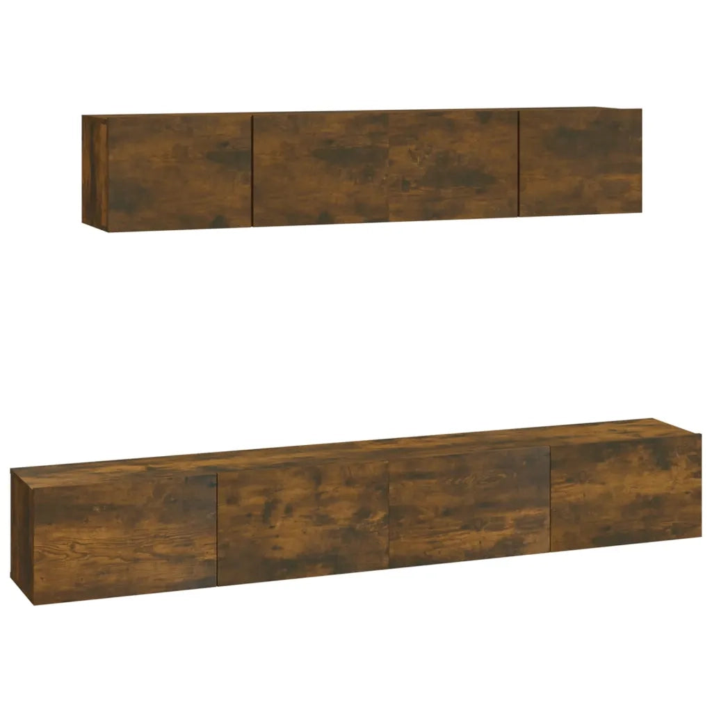Set di Mobili Porta TV 4 pz Rovere Fumo in Legno Multistrato cod mxl 12156