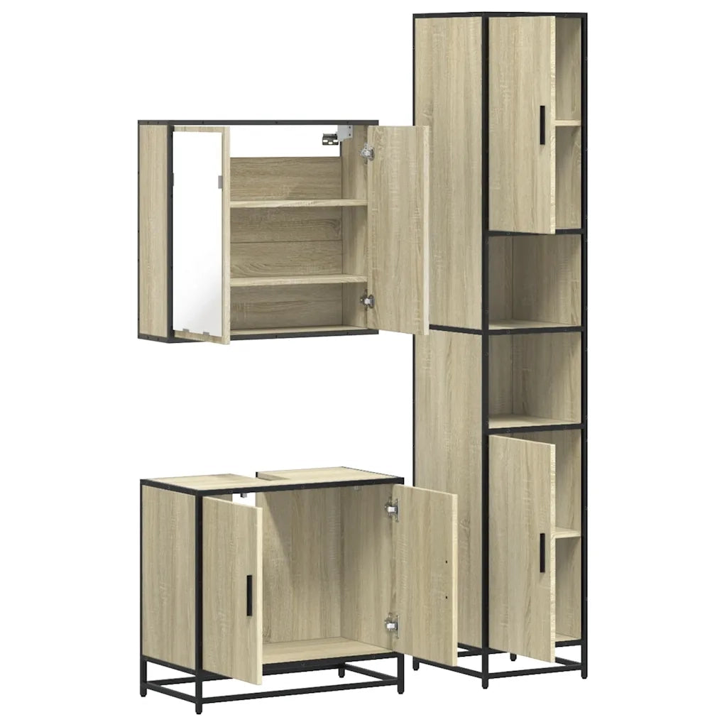 Set Mobili da Bagno 3 pz Rovere Sonoma in Legno Multistrato