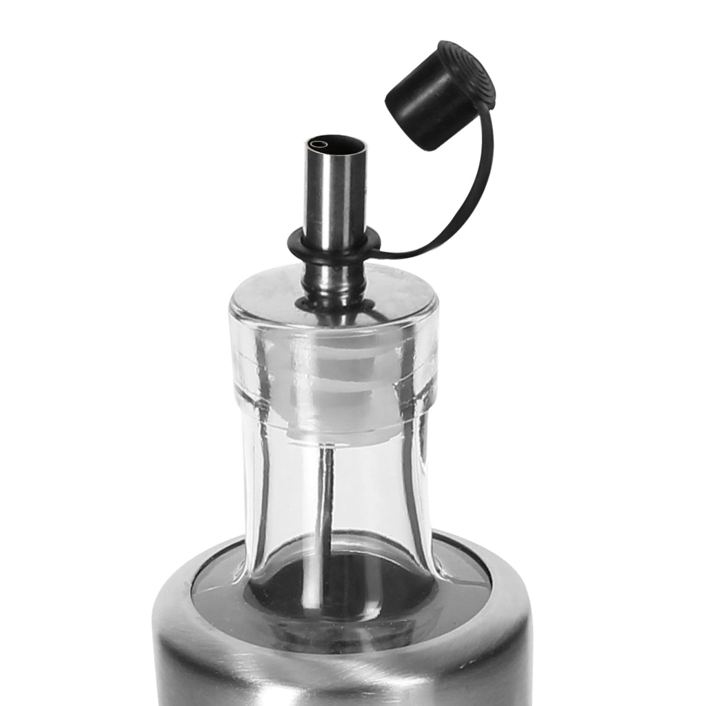 Bottiglie in acciaio inox e vetro per olio e aceto, 2 x 320 ml, con supporto solido Argento Cheffinger