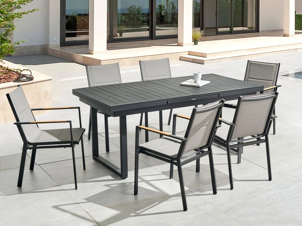 Set mobili da giardino tavolo allungabile nero 180 x 90 cm in alluminio con 6 sedie