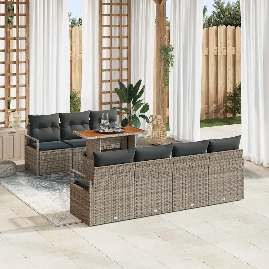 Set Divano da Giardino con cuscino 8 pcs Grigio e Marrone 3349670