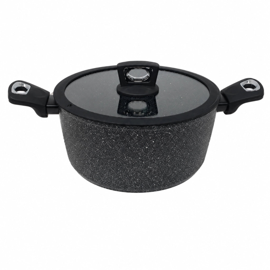 Casseruola Antiaderente Ø 24 cm con Coperchio - Pietra Lavica Induction - Alluminio Forgiato Effetto Pietra - Vetro e Silicone - Induzione - GMD Italy