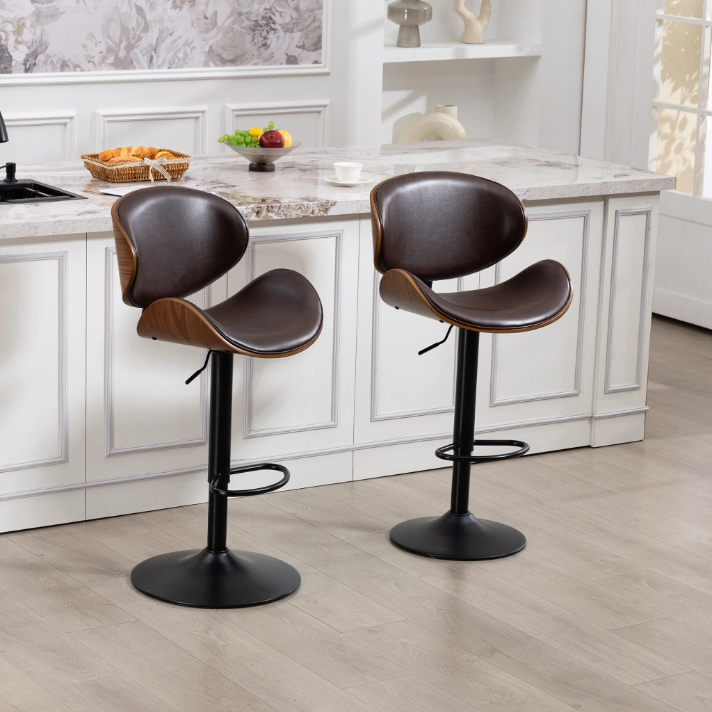 Sgabello da bar girevole regolabile in altezza con schienale ergonomico e poggiapiedi in pu marrone e metallo
