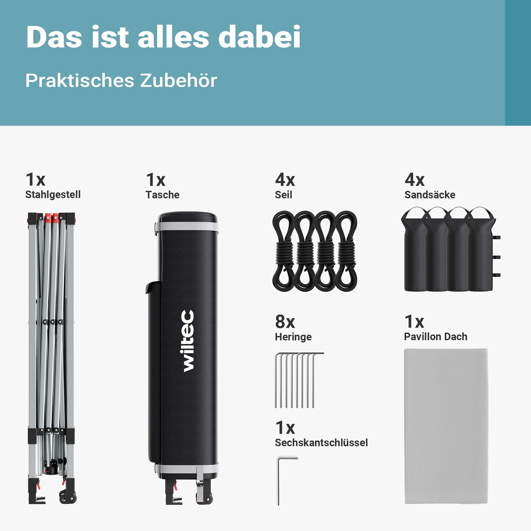 Gazebo pieghevole pop-up bianco, 3 x 3 m con ruote, Tenda per fiere eventi mercati