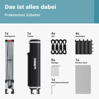 Gazebo pieghevole pop-up bianco, 3 x 3 m con ruote, Tenda per fiere eventi mercati