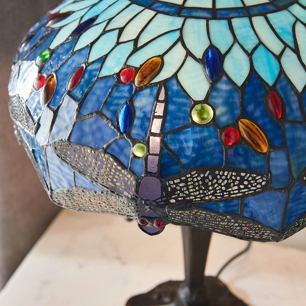 Lampada da tavolo Tiffany Dragonfly Blue vetro 2xE27