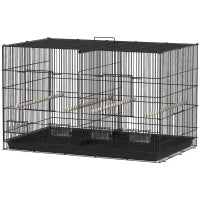 Gabbia per Uccelli con Divisorio e Ripiano Inferiore Portaoggetti, in Acciaio e PP, 94x57x57 cm, Nero