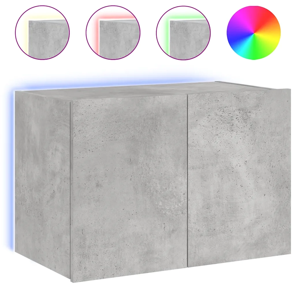 Mobile TV a Parete con Luci LED-Mobile TV a Muro Grigio Cemento 60x35x41 cm