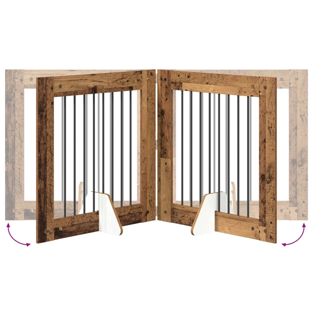 Cancello per cani con supporti 6 pz Legno antico 80 x 80 cm CFW1333131