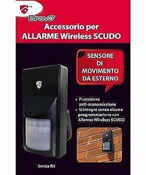 Bravo 92902940 Sensore di Movimento Esterno Wireless per Allarme Scudo Angolo 110° Portata 15m