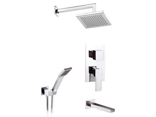 Set doccia con soffione, bocca incasso e miscelatore - serie qubika cascata