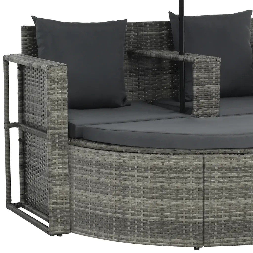 Divano da Giardino 2 Posti Cuscini Ombrellone Grigio Rattan PE