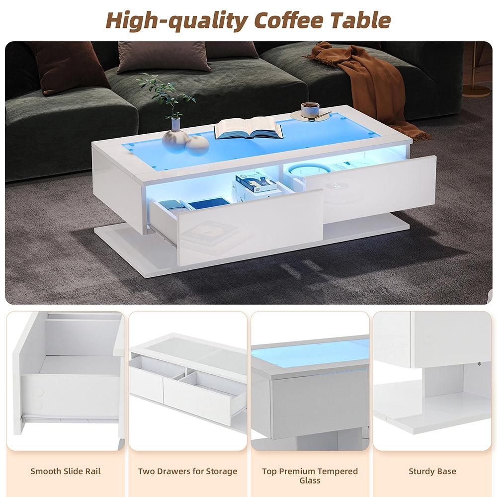 Tavolino design - Xylo - 100x50cm vetro LED bianco