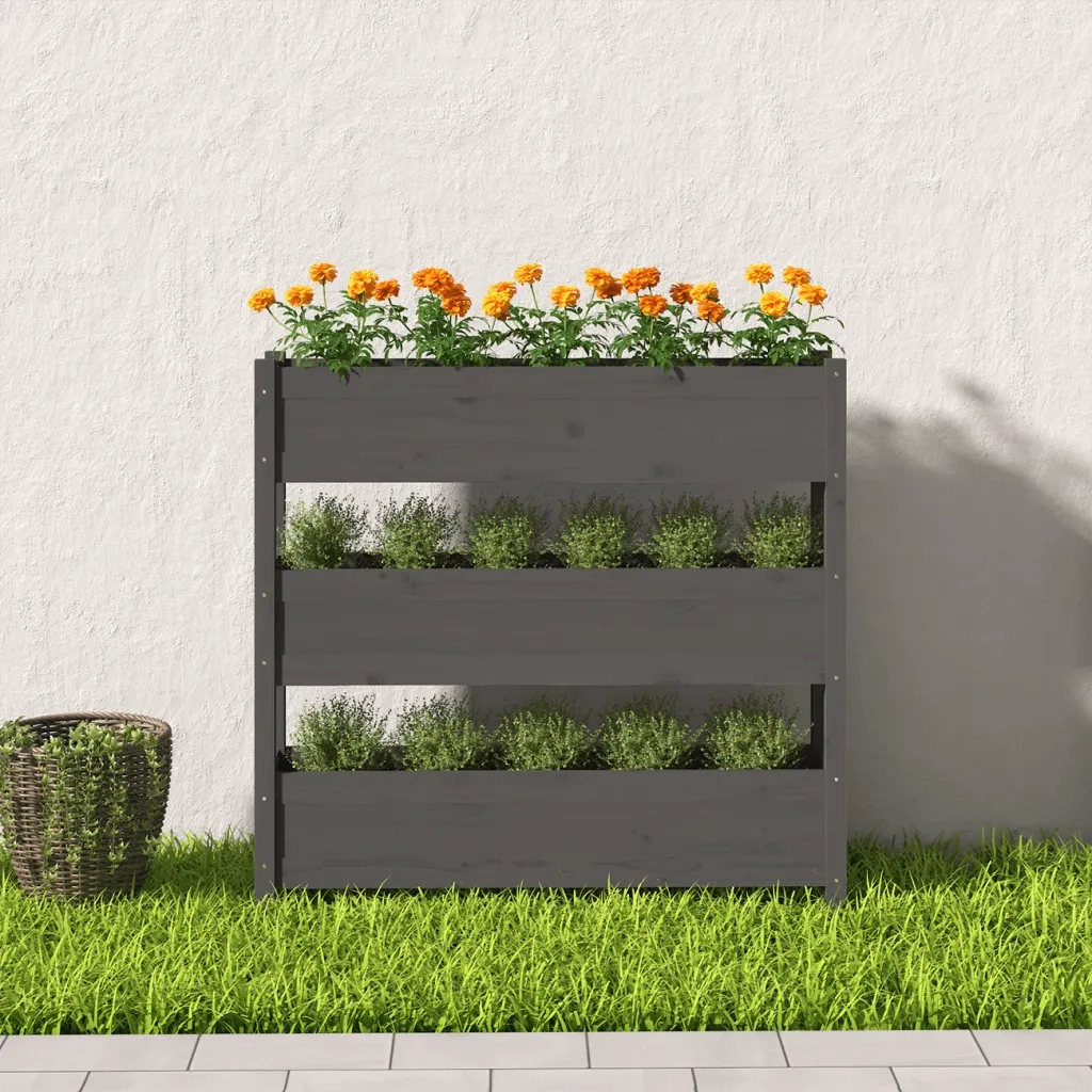 Fioriera | Cassetta per fiori | Vaso Grigia 112x25x104,5 cm in Legno Massello di Pino