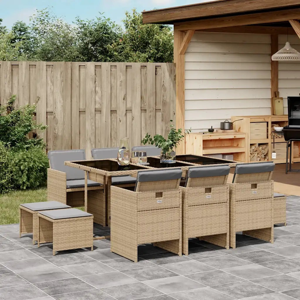Set Pranzo da Giardino 11 pz con Cuscini Beige Misto Polyrattan 3210612