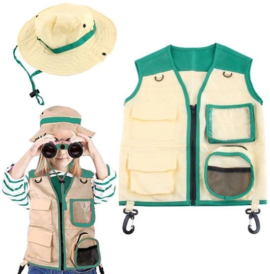 Costume da Esploratore 2 pezzi - Giubbotto/Colbacco - Abbigliamento da Esploratore - Divertimento/Raccontastorie - Poliestere - Adatto per 100-140 cm - Abbigliamento da Esploratore