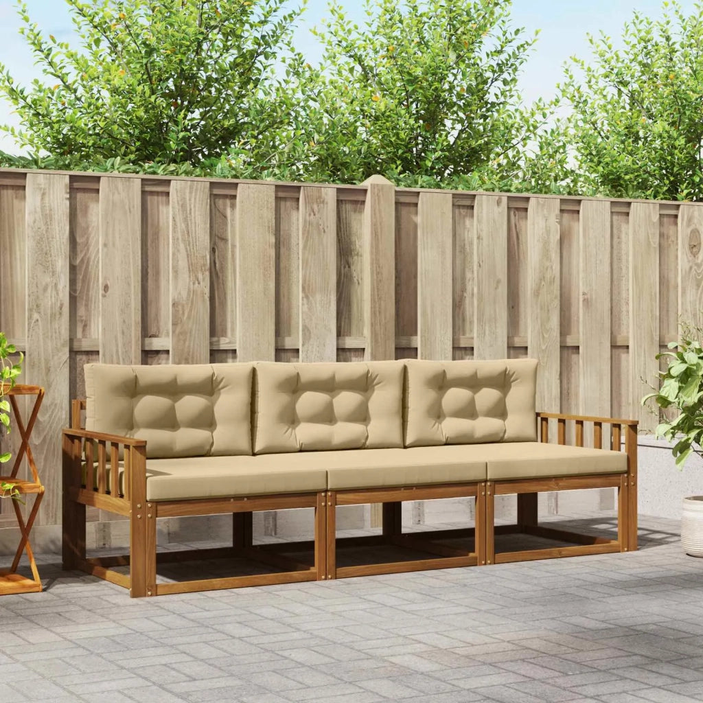 Set di divani da esterno con cuscino 3 pcs Naturale e Beige