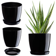 Vaso da fiori KADAX con sottovaso e coperchio in plastica, 28 cm, nero.
