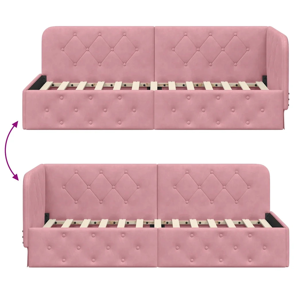 Letto singolo | Letto per adulti | Cornice del letto ad angolo Rosa 80 x 200 cm Velluto