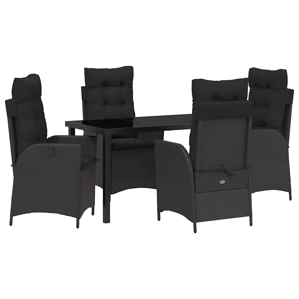 Set da Pranzo per Giardino con cuscino 5 pcs Nero polyrattan 3380486