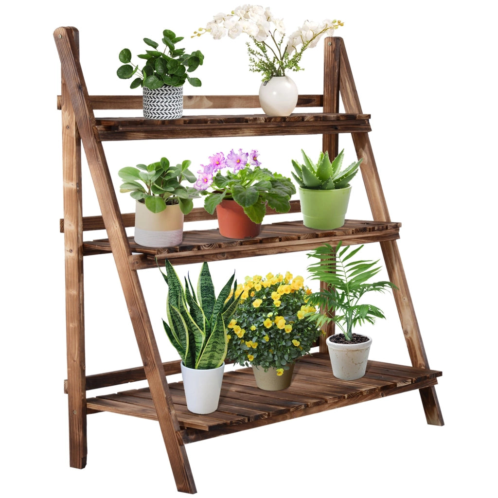 Portapiante da Giardino a 3 Ripiani in Legno di Abete 100x37x93 cm Scaletta