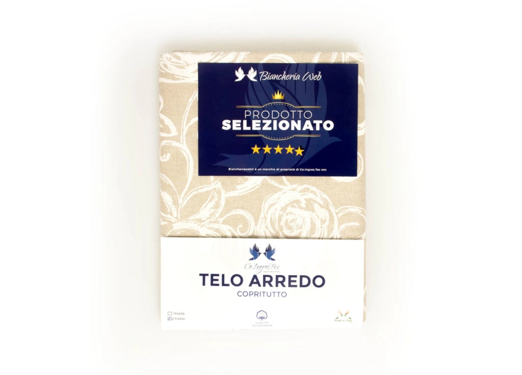 Telo Arredo Granfoulard Copritutto Cotone Made Italy Vari Disegni Arredatutto Copriletto Multiuso - 2 Piazze - Amelie Bianco