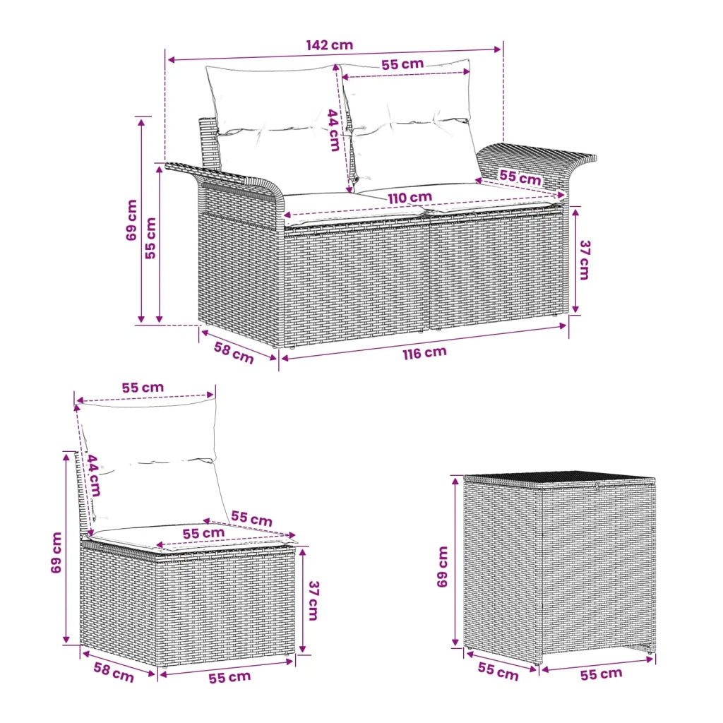 Set di divani 5 pz Grigio e Blu Navy Rattan sintetico e Acciaio 3447739