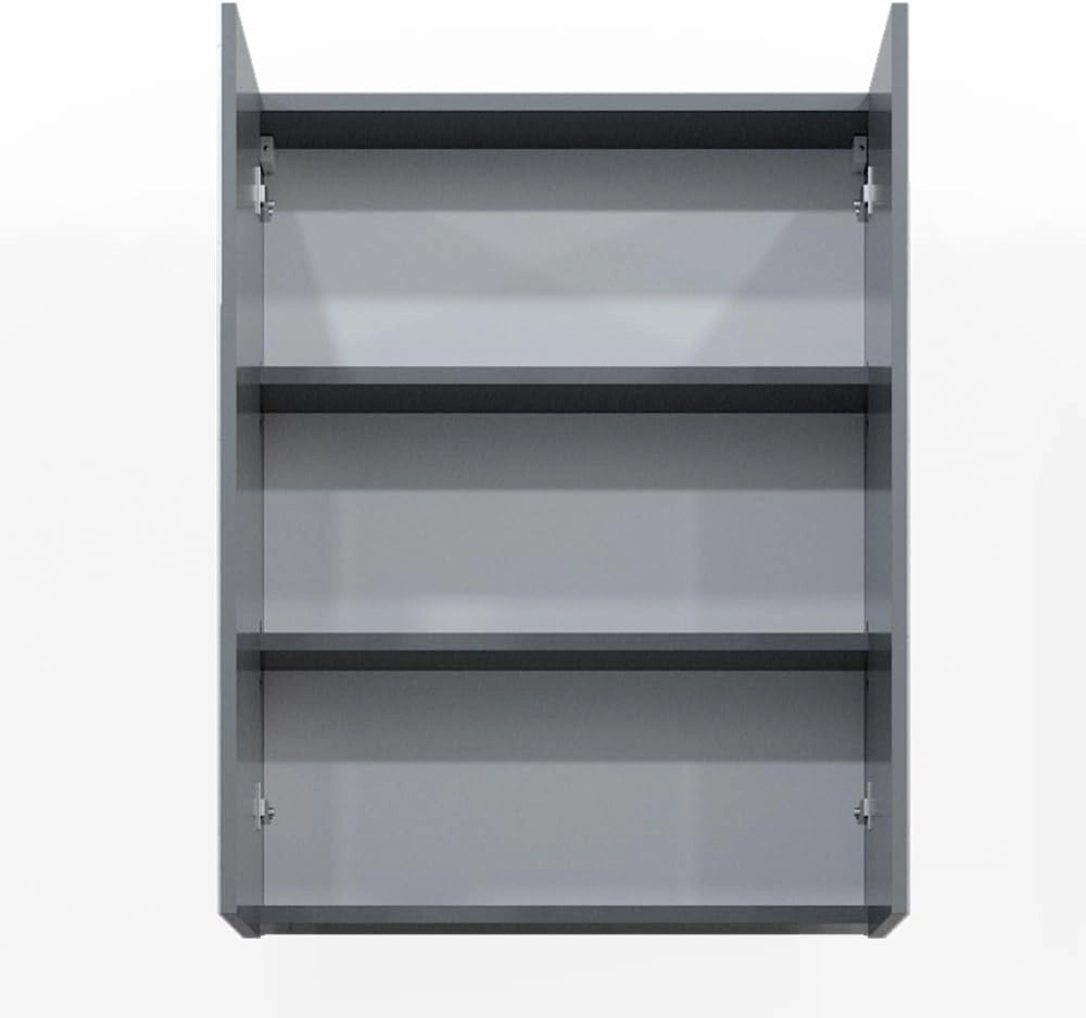 Specchio contenitore bagno Fredd, Antracite lucido, 60 x 77 cm, a parete con due ripiani interni regolabili