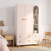Armadio per Cameretta Vaarentaa a 2 Ante con 4 Cassetti e 3 Vani Aperti 156x90x41 cm - Bianco/Rosa [en.casa]