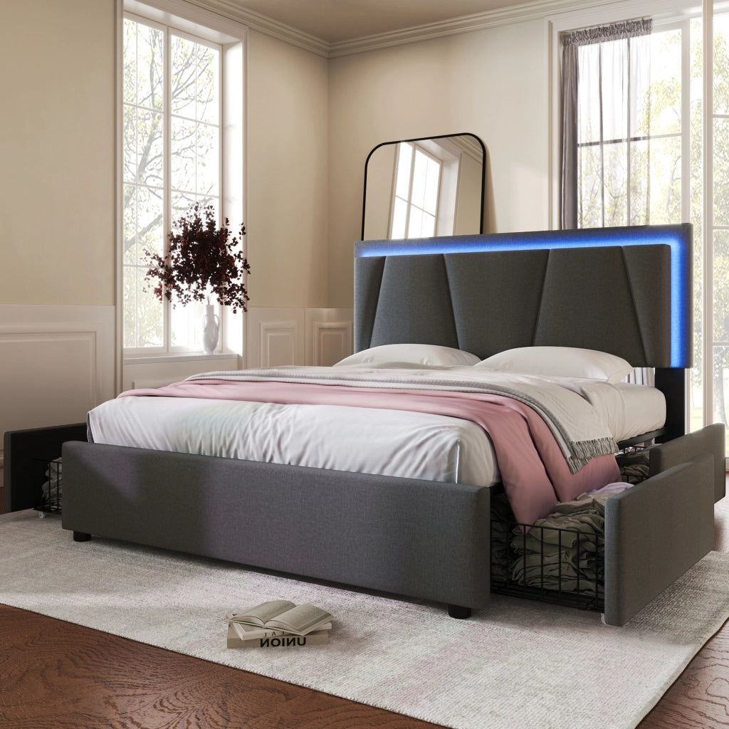 letto imbottito legno grigio 160x200 cm