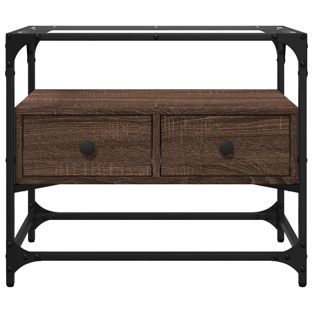Mobile TV multimediale mensola per TV credenza per TV sala da pranzo soggiorno camera da letto con piano in vetro legno di rovere ingegnerizzato marrone 02_0026417