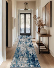Tappeto per pavimento 60x180 cm, Tappeto antiscivolo, Tappeto da cucina a bassa pressione, Lavabile, Ripiegabile, Disegno astratto per ingresso, cucina, soggiorno e ufficio, grigio blu.