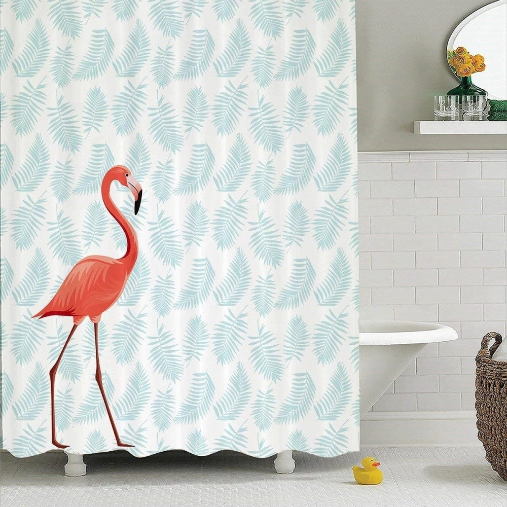 Trade Shop - Tenda Doccia Bagno Impermeabile 180 X 180 Cm 12 Ganci Bastone Asta Fenicottero -