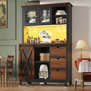 OKWISH Madia Cucina Alta con Porta Scorrevole in Vetro e Ripiani Regolabili, LED, per Cucina, MDF Metallo Vetro, Nero 104×40×180 cm