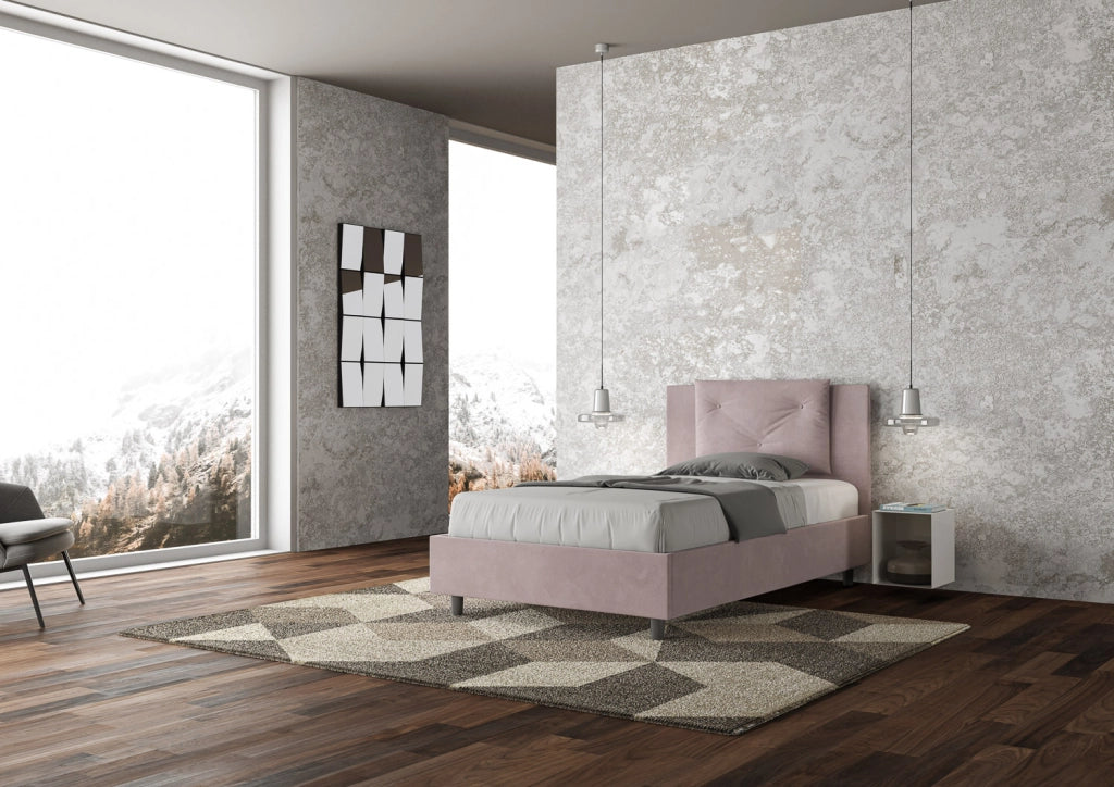 BS COM Letto una piazza e mezza con rete imbottito 120x200 microfibra glicine