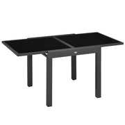 TAVOLO DA PRANZO ALLUNGABILE DA GIARDINO CON PIANO IN VETRO E ALLUMINIO 80-160X80X75 CM NERO