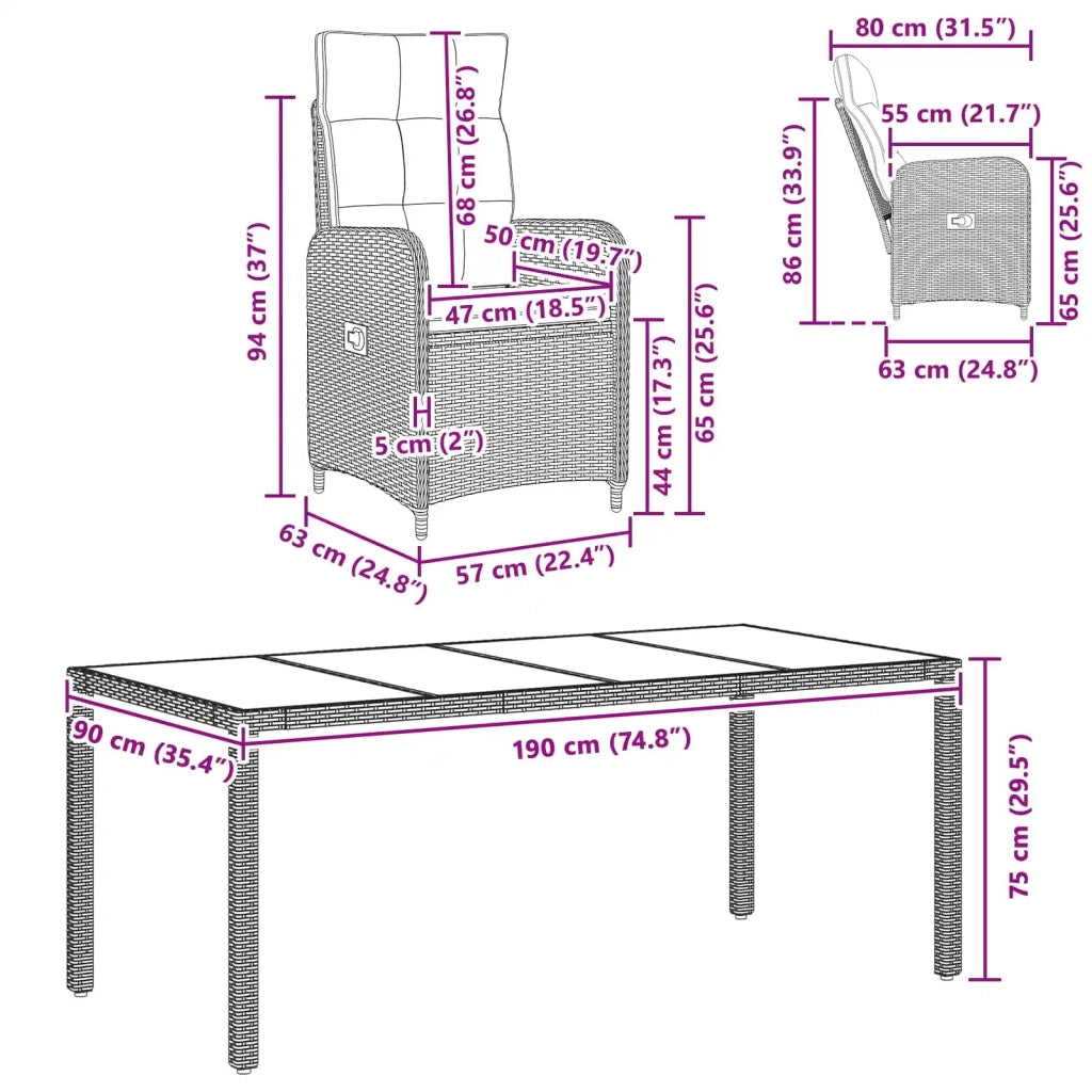 Set da pranzo per esterni 9 pcs polyrattan 3422309
