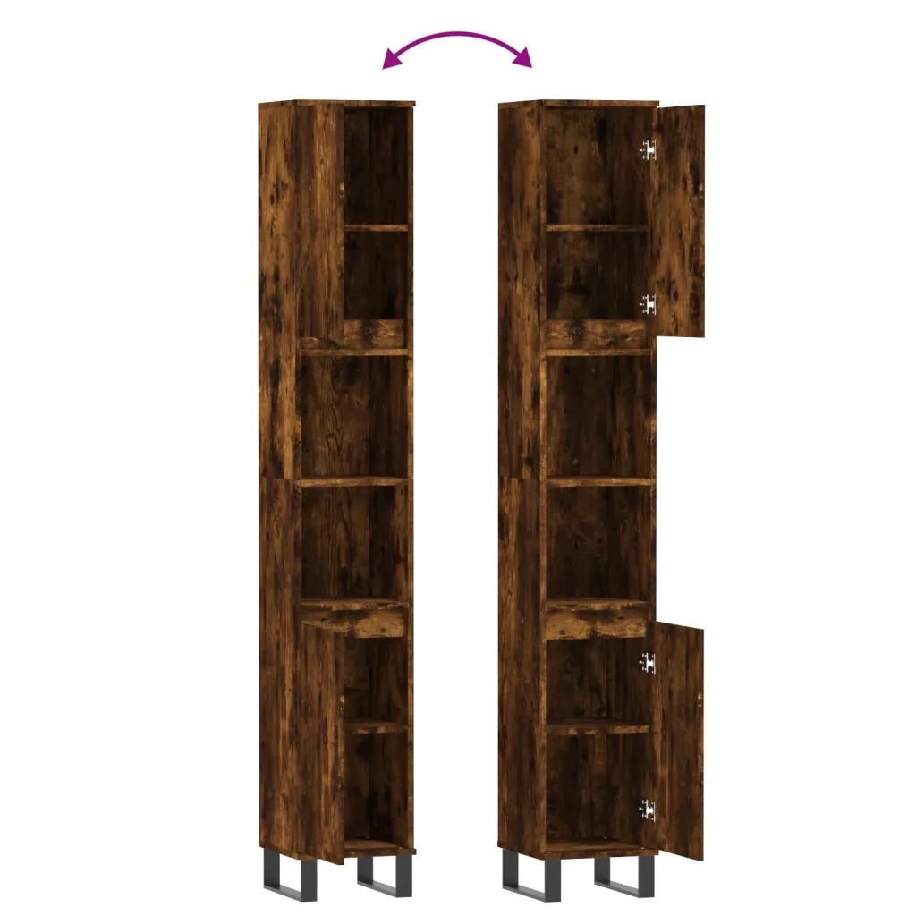 Armadietto Bagno | Armadio da bagno Rovere Fumo 30x30x190 cm in Legno Multistrato