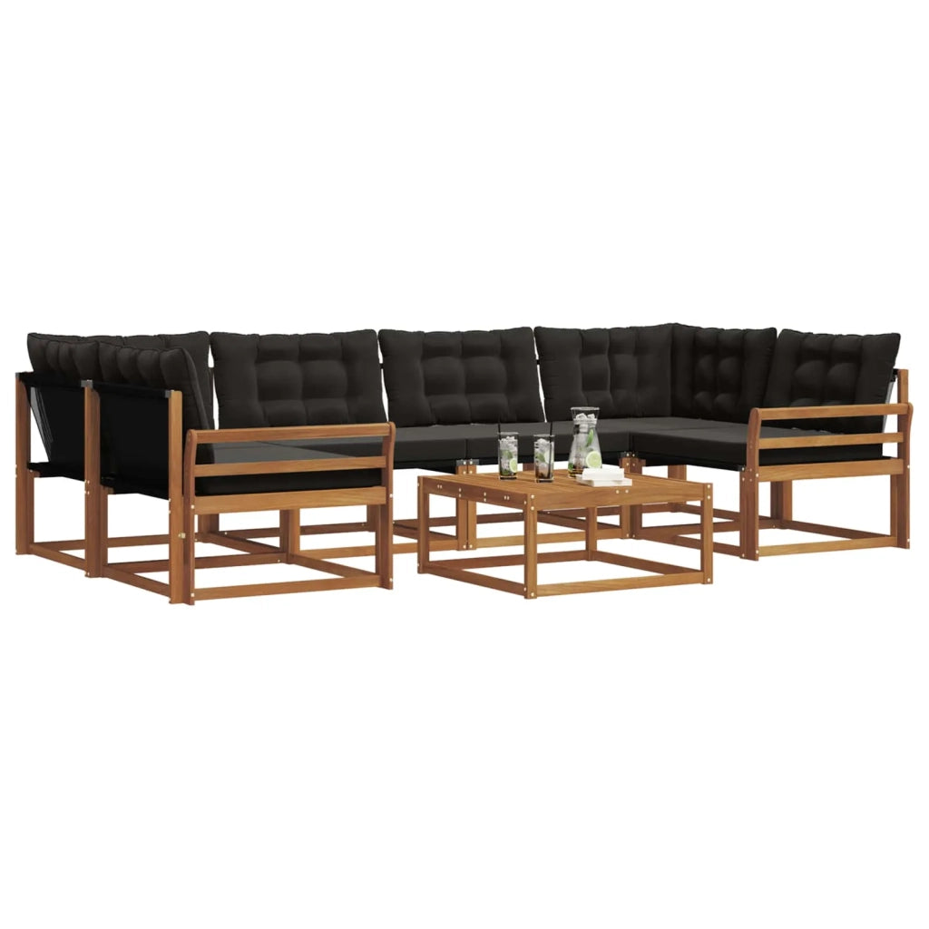 Set di divani da esterno con cuscino 7 pcs Naturale e Nero