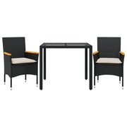Set da Pranzo da Giardino 3 pz | Set Salotto da Giardino con Cuscini Polyrattan e Vetro