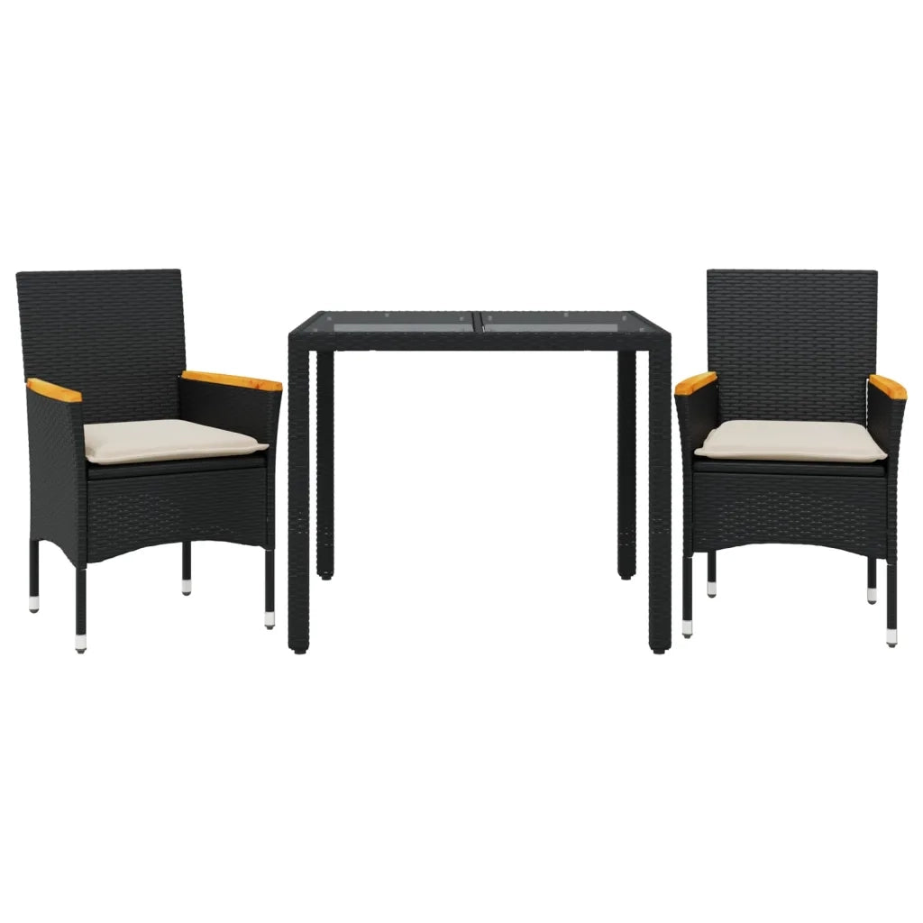 Set da Pranzo da Giardino 3 pz | Set Salotto da Giardino con Cuscini Polyrattan e Vetro