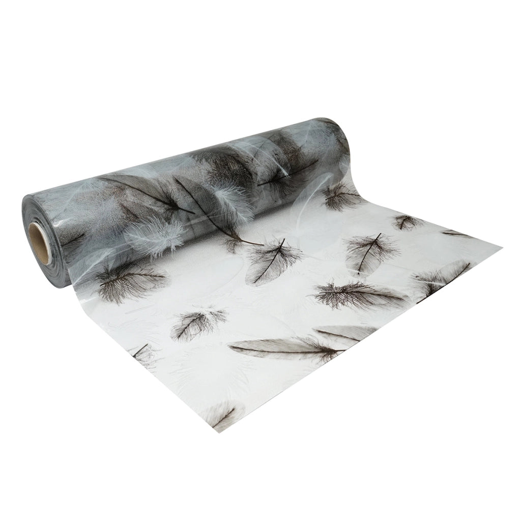Rotolo di pellicola protettiva per tavoli in PVC siliconico trasparente 0,8x20m, spessore 1,2mm, , modello piume Breckner Germany