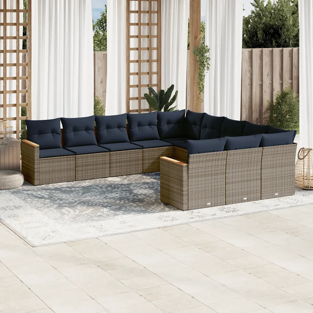Set Divani da Giardino 11 pz con Cuscini Grigio in Polyrattan 3226432