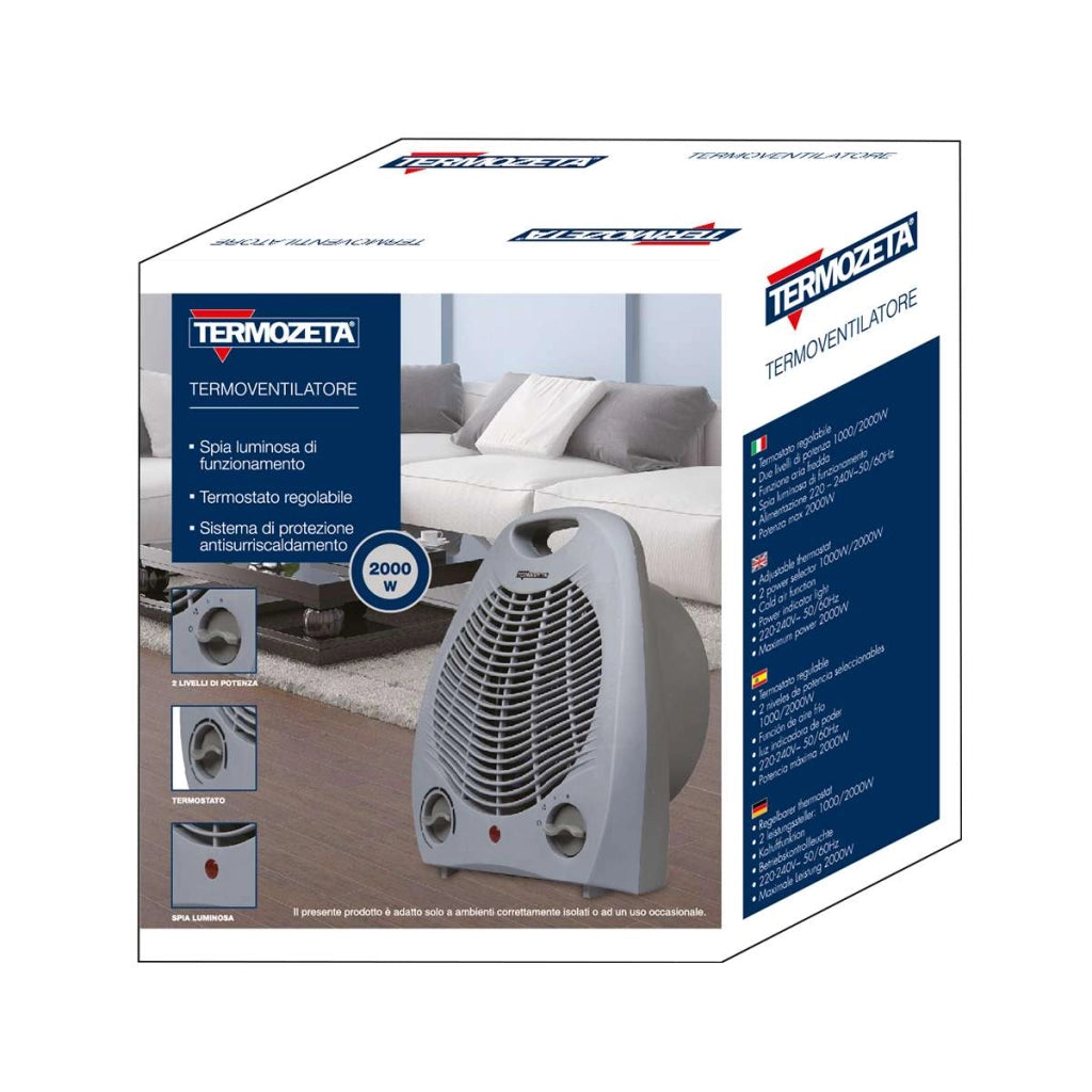 Piccolo termoventilatore portatile compatto, termostato regolabile, interruttore di sicurezza, maniglia, 2000 W, termoventilatore portatile e compatto, 2000 W e 1000 W