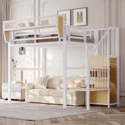 Letto a soppalco 90x200 cm in metallo e MDF con scala di sicurezza; bianco