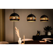 Sospensione lineare H340 nera a 3 luci con cupole in metallo, versione compatta